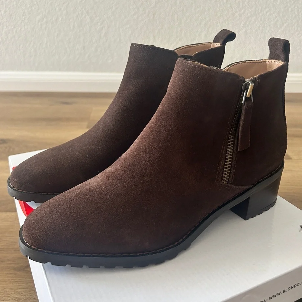 Blondo Samara Waterproof Ankle Boots – Brown Suede – Size 8 – New in Box